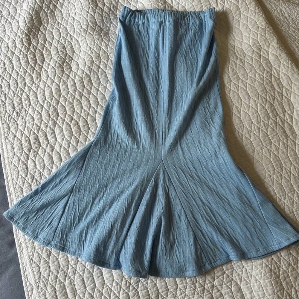Blue Flared Midi Skirt